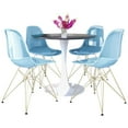 thumbnail image 1 of LeisureMod 5-Piece Dining Set 35" Round Table with MDF Tabletop and White Iron Base 4 ABS Plastic Side Chair with Gold Legs for Modern Home, Kitchen Bristol Collection in Transparent Blue, 1 of 11