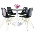 thumbnail image 1 of LeisureMod 5-Piece Dining Set 35" Round Table with MDF Tabletop and White Iron Base 4 ABS Plastic Side Chair with Gold Legs for Modern Home, Kitchen Bristol Collection in Transparent Black, 1 of 11