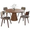 thumbnail image 1 of LeisureMod 5-Piece Dining Set Round Dining Table in Natural Wood and 4 Leather Dining Chairs for Modern Home, Kitchen Fynix Collection, 1 of 22