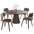 thumbnail image 1 of LeisureMod 5-Piece Dining Set Round Dining Table in Walnut and 4 Leather Dining Chairs for Modern Home, Kitchen Fynix Collection, 1 of 19