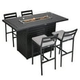 thumbnail image 1 of LeisureMod 5-Piece Patio Dining Bar Set Aluminum Rectangular Fire Pit Table with Tank Holder and 4 Barstool with Removable Cushions for Modern Home, Backyard, Garden Chelsea Collection in Light Grey, 1 of 11