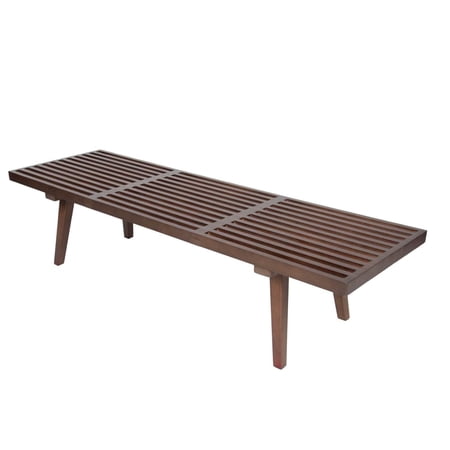LeisureMod 60” Wide Platform Bench with Rectangular Rubberwood Frame and Beech Wood Legs Slatted Design for Modern Home, Bedroom, Living Room, Hallway Inwood Collection in Walnut, 5 Feet