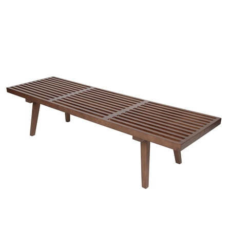 LeisureMod 60” Wide Platform Bench with Rectangular Rubberwood Frame and Beech Wood Legs Slatted Design for Modern Home, Bedroom, Living Room, Hallway Inwood Collection in Light Walnut, 5 Feet