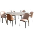 thumbnail image 1 of LeisureMod 7-Piece Dining Set 55” Rectangular Dining Table with Sintered Stone Top Gold Stainless Steel Base and 6 Upholstered Side Chairs with Powder-Coated Legs for Home, Kitchen Zayle Collection, 1 of 17