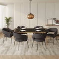thumbnail image 1 of LeisureMod 7-Piece Dining Set with Glass Top Table, Golden Steel Base, and Upholstered Open-Back Chairs in Velvet, Modern Dining Room Furniture Voren Collection in Charcoal, 1 of 13