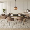 thumbnail image 1 of LeisureMod 7-Piece Dining Set with Glass Top Table, Golden Steel Base, and Upholstered Open-Back Chairs in Velvet, Modern Dining Room Furniture Voren Collection in Light Brown, 1 of 13