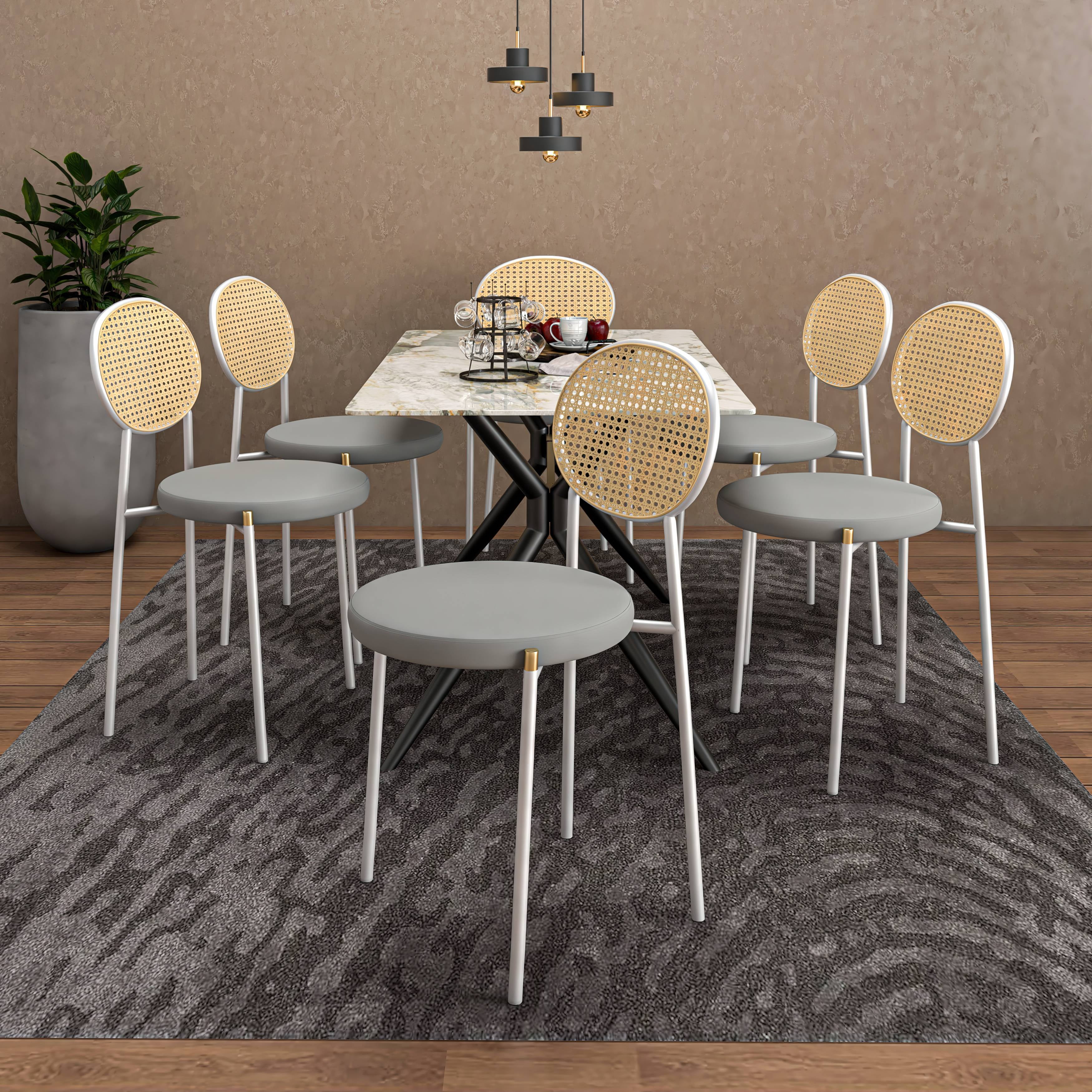 LeisureMod 7-Piece Dining Set Rectangular Dining Table with Sintered ...