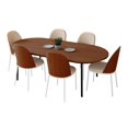 thumbnail image 1 of LeisureMod Tule 7-Piece Dining Set in White Steel Frame with 6 Upholstered Seat Dining Chairs and 71" Oval Dining Table with MDF Tabletop-Color:White Walnut Light Brown, 1 of 20