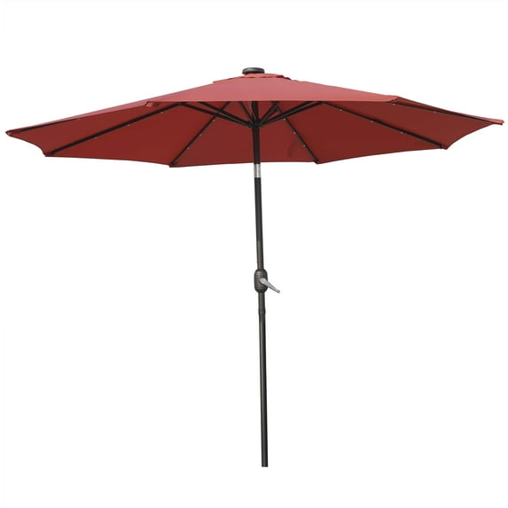 LeisureMod 9 ft. Outdoor Tilt Market Umbrella with Powder-Coated Steel Frame and Fillable Base for Modern Home, Patio, Backyard Sierra Collection in Red