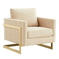 thumbnail image 1 of LeisureMod Accent Arm Chair Upholstered in Velvet with Gold Stainless Steel Sled Base and Removable Back and Seat Cushion No Assembly for Home, Bedroom, Office Lincoln Collection in Beige, 1 of 7