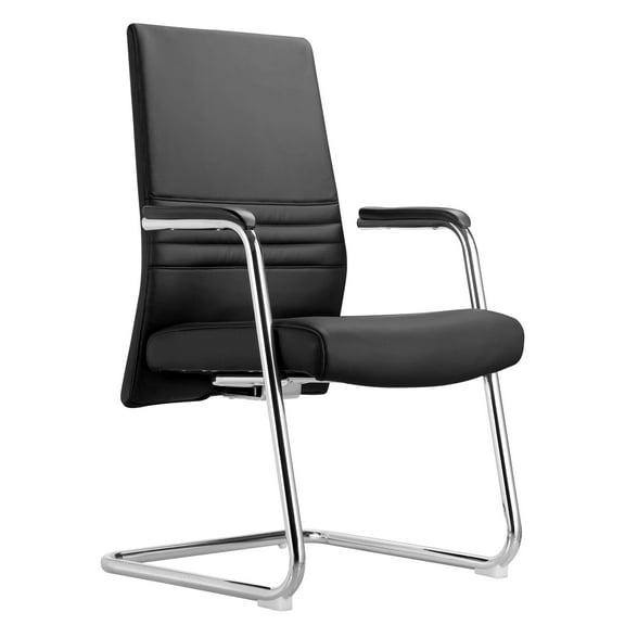 LeisureMod Aleen Mid-Century Modern Office Chair with Upholstered Seat and Metal Armrest (Black)