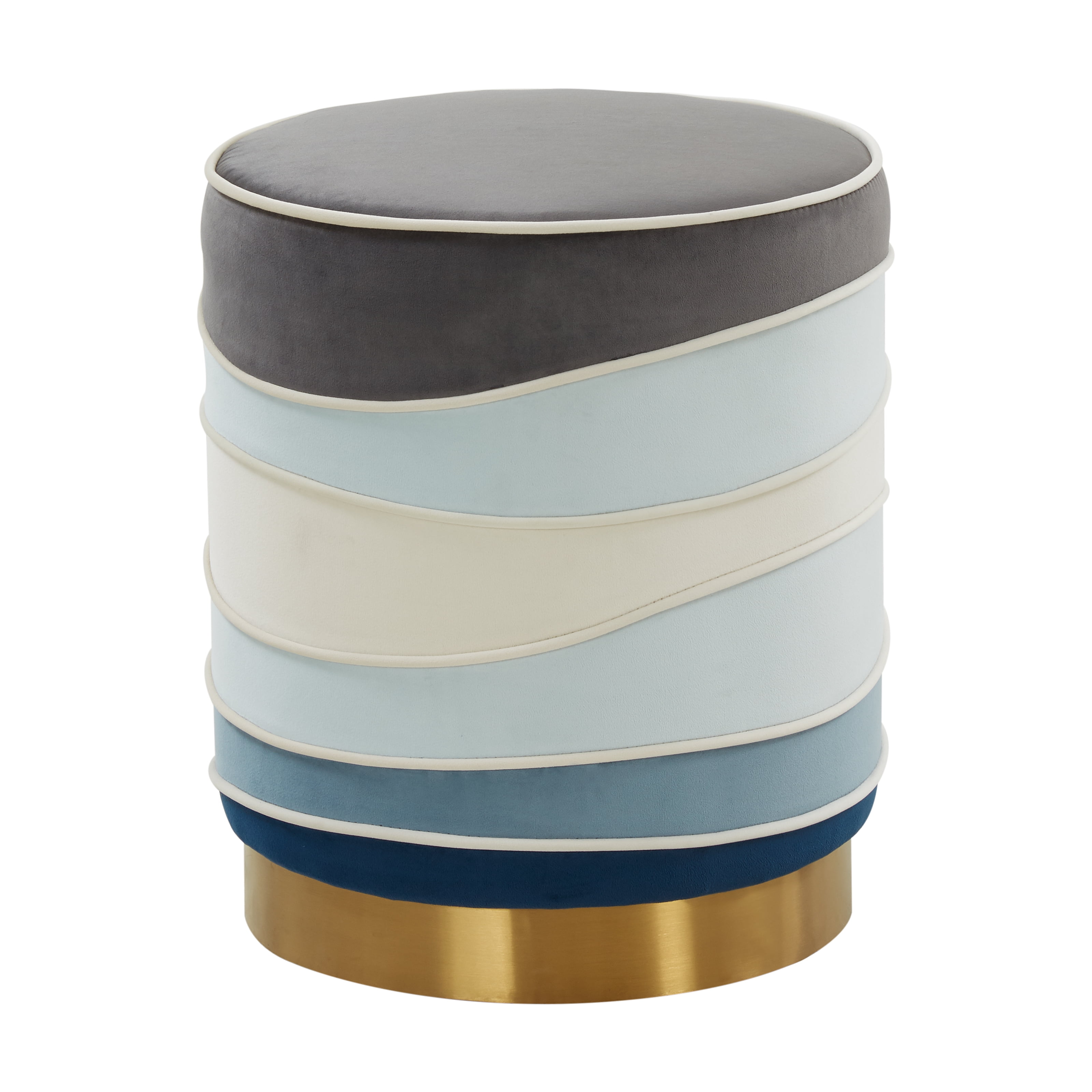 Almon 16" Multicolor Velvet Round Ottoman with Gold Base