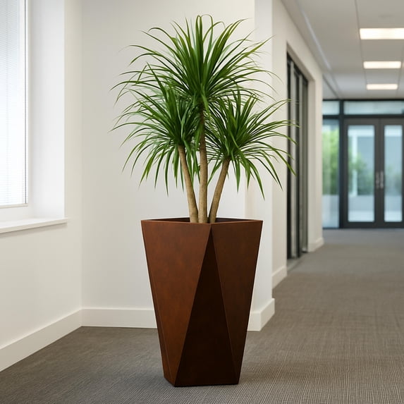LeisureMod Aloe Fiberstone and MgO Clay Planter, Mid-Century Modern Tapered Square Planter Pot for Indoor and Outdoor (Brown, 29" Height)