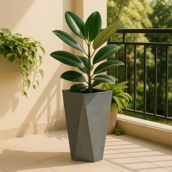 LeisureMod Aloe Fiberstone and MgO Clay Planter, Mid-Century Modern Tapered Square Planter Pot for Indoor and Outdoor (Grey, 29" Height)