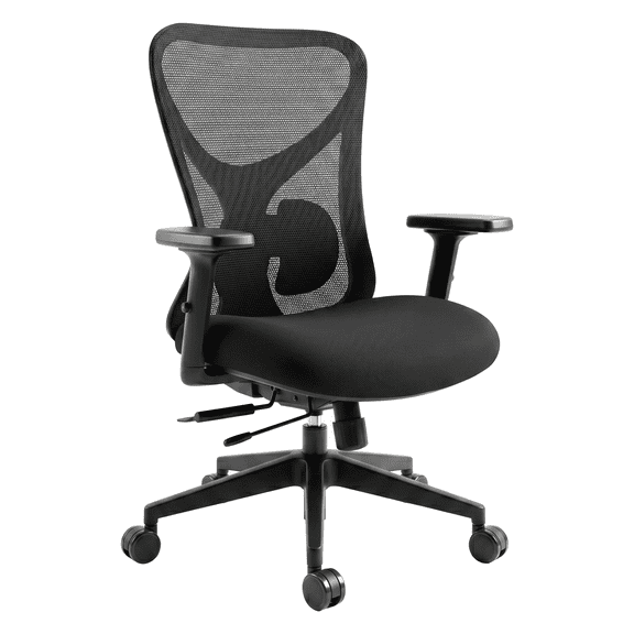 LeisureMod Angel Collection Ergonomic Mesh Office Chair with Adjustable Armrests, Breathable Curved Backrest, Built-In Lumbar Support, Padded Seat Cushion, Swivel Rolling Base for Home, Office, Black