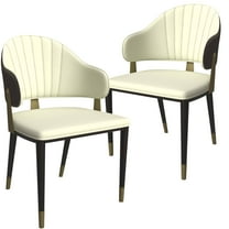LeisureMod Aria Upholstered Modern Dining Chair with Metal Legs Armless Upholstered Leather Accent Chair, Contemporary Side Chair for Dining, Living, and Kitchen Set of 2 in Black