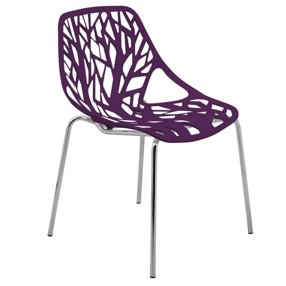 LeisureMod Asbury Modern Open Back Dining Side Chair W/ Chromed Legs in Purple Set of 4