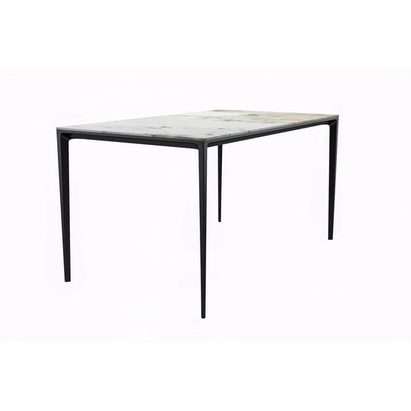 LeisureMod Avo 55" Dining Table, Mid-Century Modern Rectangular Table with Black Aluminum Legs, Fixed Height Dining Table with Sturdy Straight Legs for Dining Room and Kitchen (White Grey)