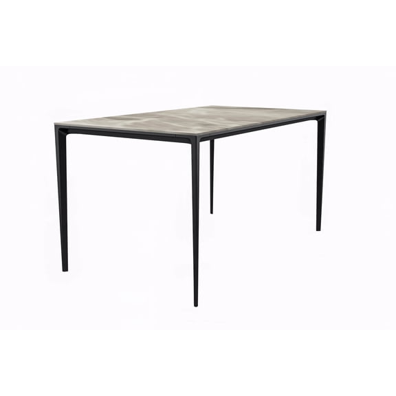 LeisureMod Avo 55" Dining Table, Mid-Century Modern Rectangular Table with Black Aluminum Legs, Fixed Height Dining Table with Sturdy Straight Legs for Dining Room and Kitchen (Deep Grey)