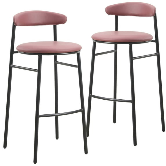 LeisureMod Bar Stool Upholstered in Leather Contemporary Accent Kitchen Counter Stool for Dining Room Kitchen, and Pub Lume Collection Set of 2 in Burgundy