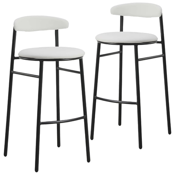 LeisureMod Bar Stool Upholstered in Leather Contemporary Accent Kitchen Counter Stool for Dining Room Kitchen, and Pub Lume Collection Set of 2 in Grey