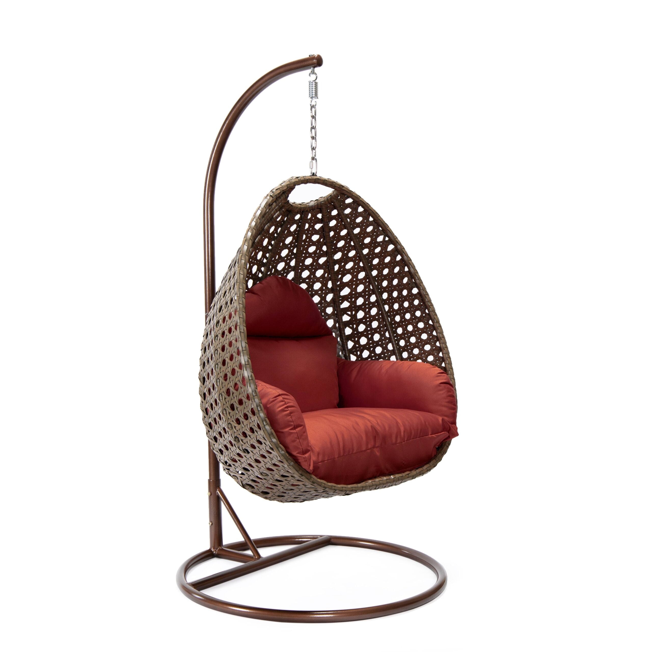 LeisureMod Cherry Wicker Indoor/Outdoor Hanging Egg Swing Chair with Cushions