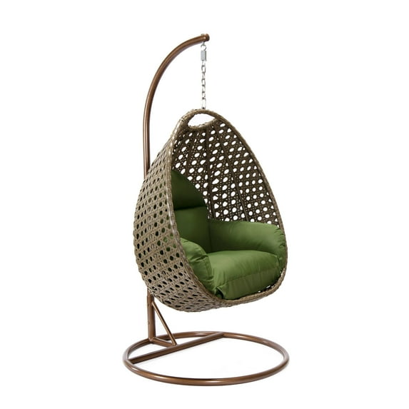 LeisureMod Beige Wicker Rattan Hanging Egg Swing Chair with Stand & Cushion, Perfect for Indoor and Outdoor Relaxation