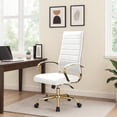 thumbnail image 1 of Benmar High-Back White Leather Office Desk Chair Ergonomic Executive Chair with Adjustable Swivel, Gold Frame with Cushion Support & Silent Wheels for Home Office Workstations, 1 of 10