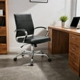 thumbnail image 1 of Benmar Mid-Back Office Chair in Black Leather Upholstery with Swivel, Tilt, and Chrome Base, Modern Desk Seating for Home Office or Conference Room, 1 of 11
