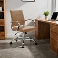 thumbnail image 1 of Benmar Mid-Back Office Chair in Brown Leather Upholstery with Swivel, Tilt, and Chrome Base, Modern Desk Seating for Home Office or Conference Room, 1 of 12