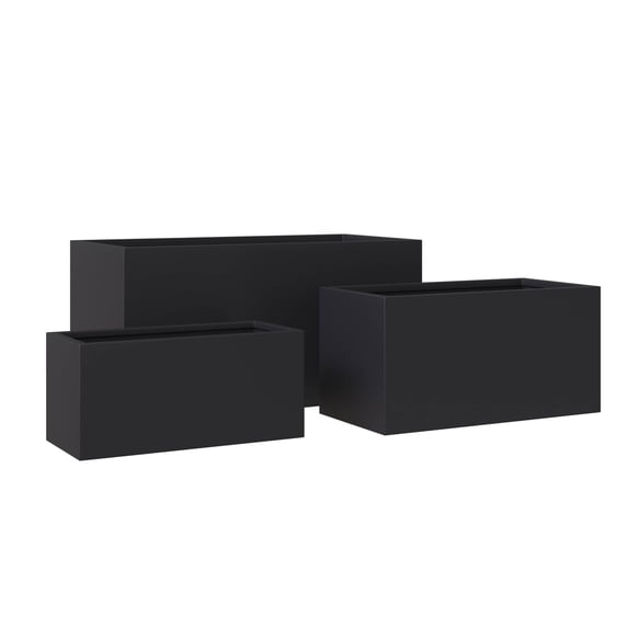 LeisureMod Bloom 3-Piece Fiberstone and MGO Clay Planter Set, Mid-Century Modern Rectangular Planter Pot for Indoor and Outdoor (Black)