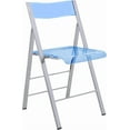 thumbnail image 1 of LeisureMod Blue Folding Chair | Transparent Acrylic Desk Chair with Chrome Iron Base, Comfortable Seat & Backrest | Multiuse Modern Guest Chair, No Assembly Needed, Silver Hardware, 1 of 15