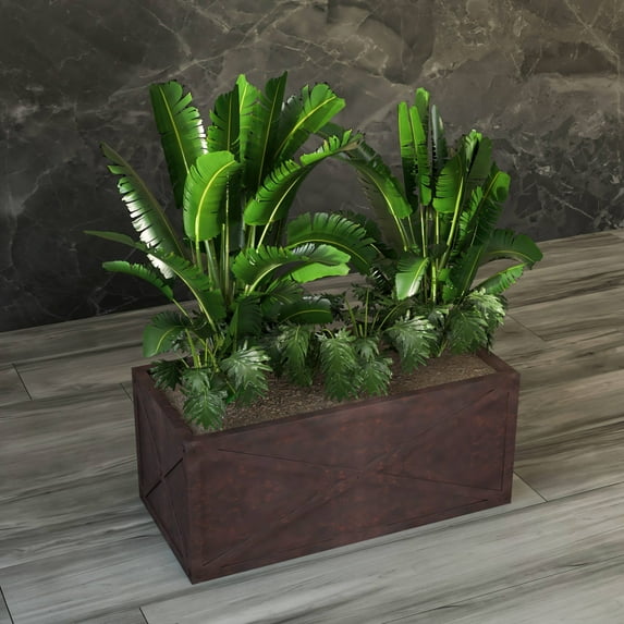 LeisureMod Bonsai Modern Fiberstone and Clay Planter - Rectangular Weather-Resistant Planter Box with Drainage Holes for Indoor and Outdoor (Brown)