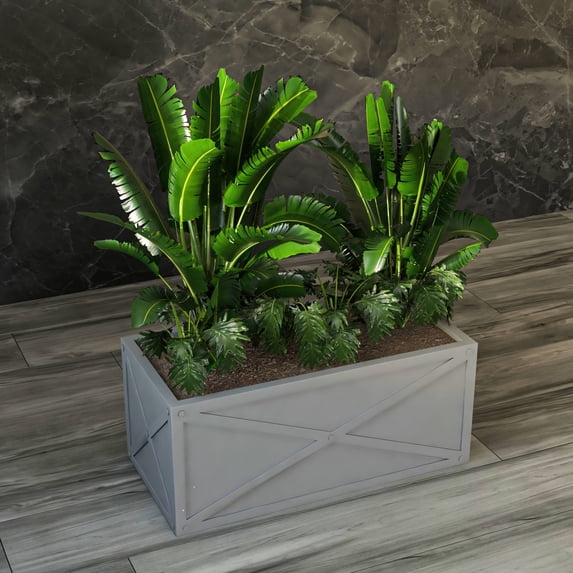 LeisureMod Bonsai Modern Fiberstone and Clay Planter - Rectangular Weather-Resistant Planter Box with Drainage Holes for Indoor and Outdoor (Grey)