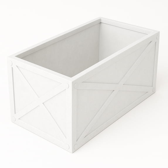 LeisureMod Bonsai Modern Fiberstone and Clay Planter - Rectangular Weather-Resistant Planter Box with Drainage Holes for Indoor and Outdoor (White)