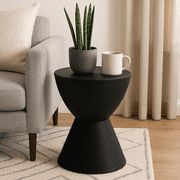 LeisureMod Side Table Modern Hourglass End Table Compact Accent Drum Table with Removable Lid for Storage Indoor and Outdoor Use Boyd Series in Black