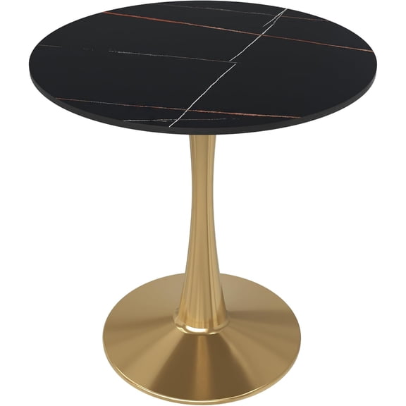 LeisureMod Bristol 24" Round Dining Table in Clear Glass Tabletop with Gold Pedestal Base, Mid-Century Accent Table for Kitchen, Café & Dining Room, Marbled White