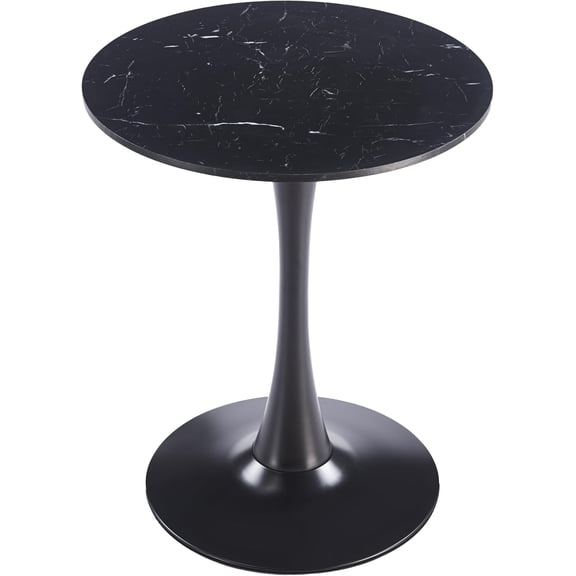 LeisureMod Bristol 24" Wide Round Dining Table Bivel Design MDF Wood Top and Black Stainless Steel Pedestal Base Accent Table Mid-Century Café Table, Kitchen Dining Room Furniture (Black Marble)