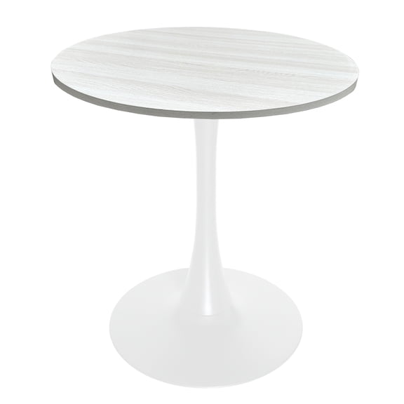 LeisureMod Bristol 27" Round Dining Table with MDF Wood Top and White Steel Pedestal Base for Kitchen and Living Room in Light Natural