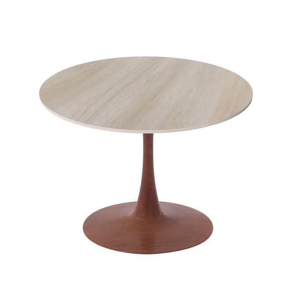 LeisureMod Bristol 27" Round Dining Table with MDF Top and Cherry Steel Pedestal Base for Modern Kitchen and Dining Room