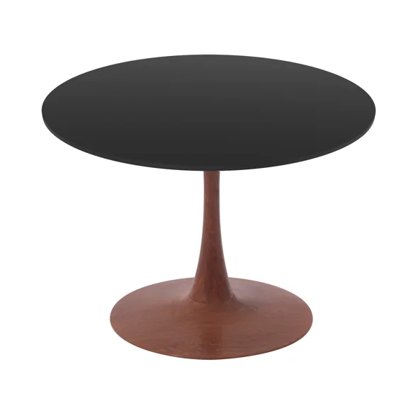 LeisureMod Bristol 27" Round Dining Table with MDF Top and Cherry Steel Pedestal Base for Modern Kitchen and Dining Room