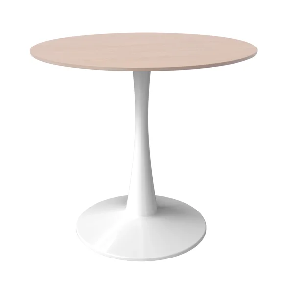 LeisureMod Bristol 27" Round Dining Table with Sintered Stone Top and White Steel Pedestal Base for Modern Kitchen and Dining Room