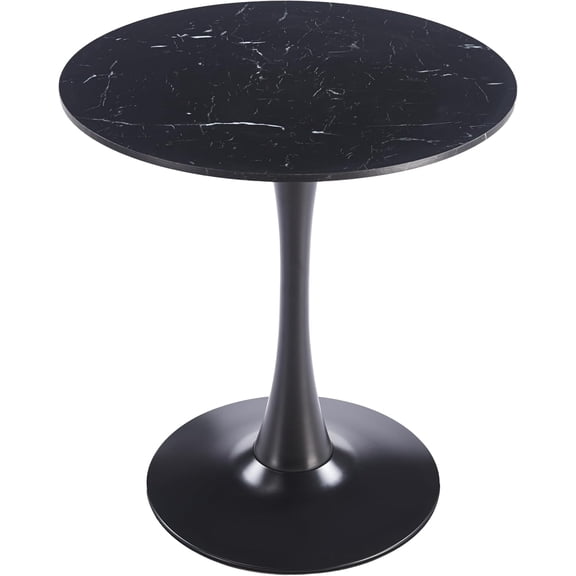 LeisureMod Bristol 31" Wide Round Dining Table Bivel Design MDF Wood Top and Black Stainless Steel Pedestal Base Accent Table Mid-Century Caf Table, Kitchen Dining Room Furniture (Black Marble)