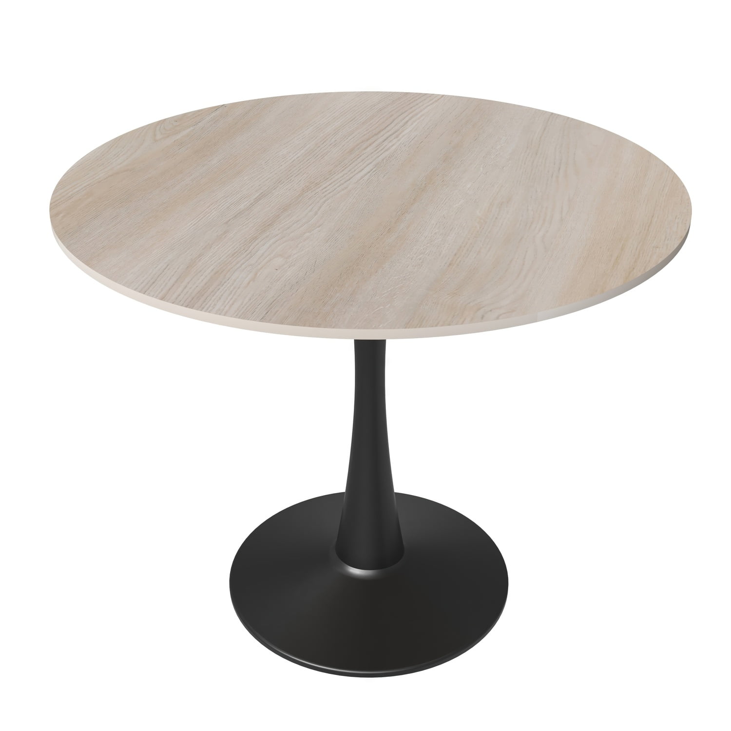 LeisureMod Bristol 35" Round Dining Table Black Base with Sintered Stone Natural Wood Top ...