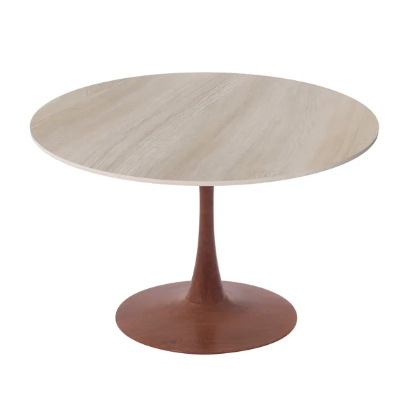 LeisureMod Bristol 35" Round Dining Table with Sintered Stone Top and Cherry Steel Pedestal Base for Modern Kitchen and Dining Room