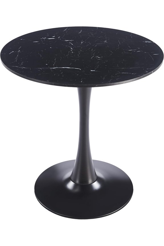 Bristol 35" Wide Round Dining Table Bivel Design MDF Wood Top and Black Stainless Steel Pedestal Base Accent Table Mid-Century Caf Table, Kitchen Dining Room Furniture (Black Marble)