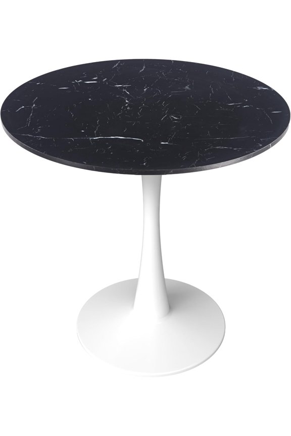 Bristol 35" Wide Round Dining Table Bivel Design MDF Wood Top and White Stainless Steel Pedestal Base Accent Table Mid-Century Caf Table, Kitchen Dining Room Furniture (Black Marble)