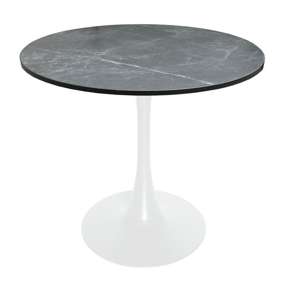 LeisureMod Round Dining Table Modern 36" MDF Wood Tabletop with White Steel Pedestal Base for Kitchen and Living Room Bristol Series in Black