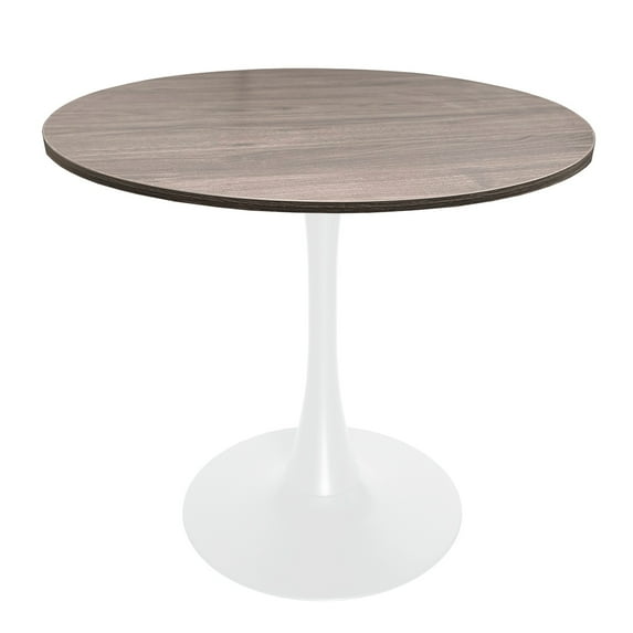 LeisureMod Round Dining Table Modern 36" MDF Wood Tabletop with White Steel Pedestal Base for Kitchen and Living Room Bristol Series in Dark Walnut