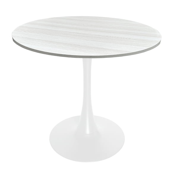 LeisureMod Round Dining Table Modern 36" MDF Wood Tabletop with White Steel Pedestal Base for Kitchen and Living Room Bristol Series in Light Natural Wood